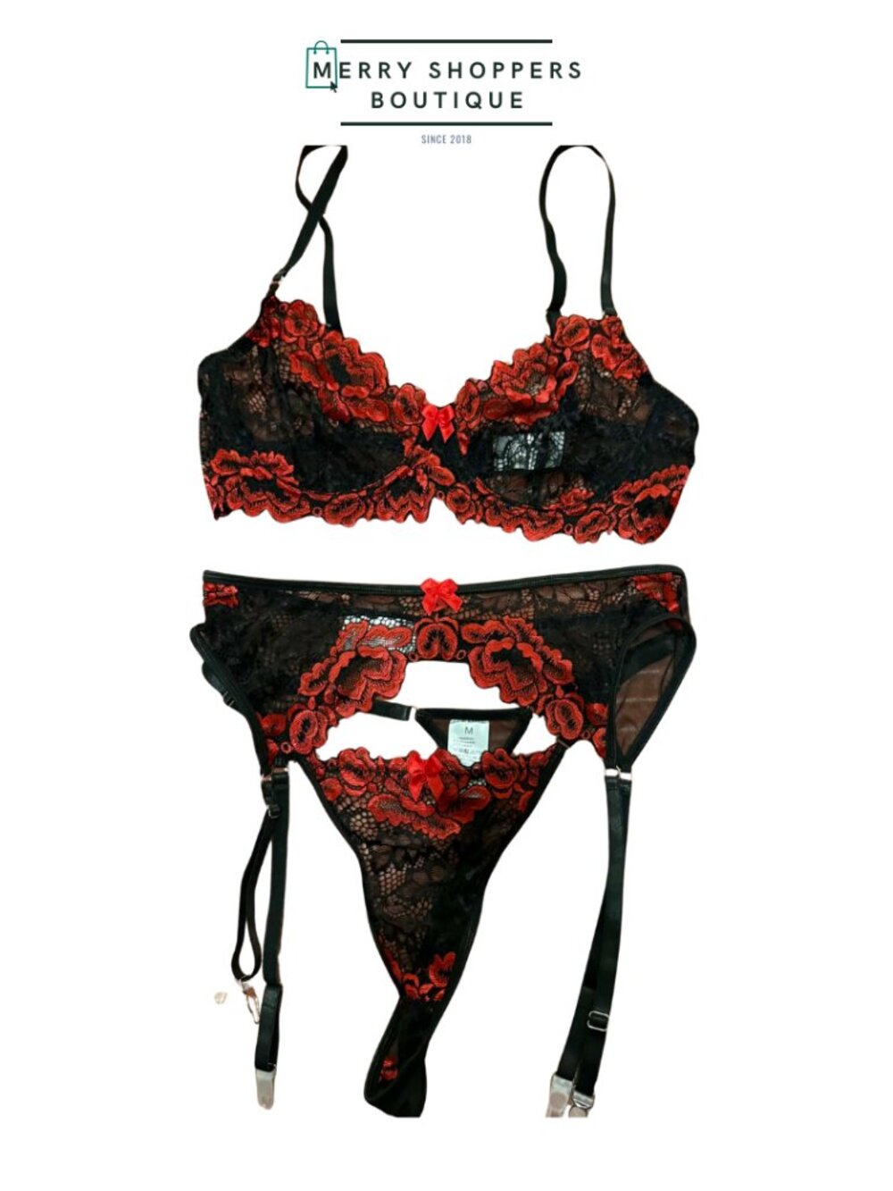 Midnight Rose 3-Piece Lace Lingerie